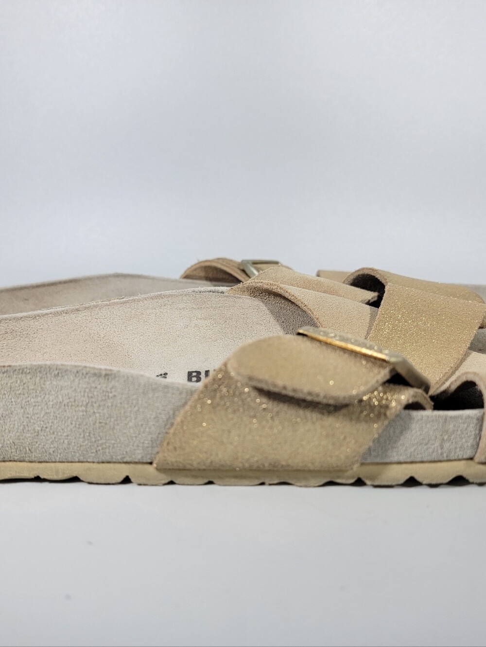 Birkenstock Sandals Womens EU 40 Siena Gold Metallic Suede Buckle Cross Strap - Picture 4 of 10